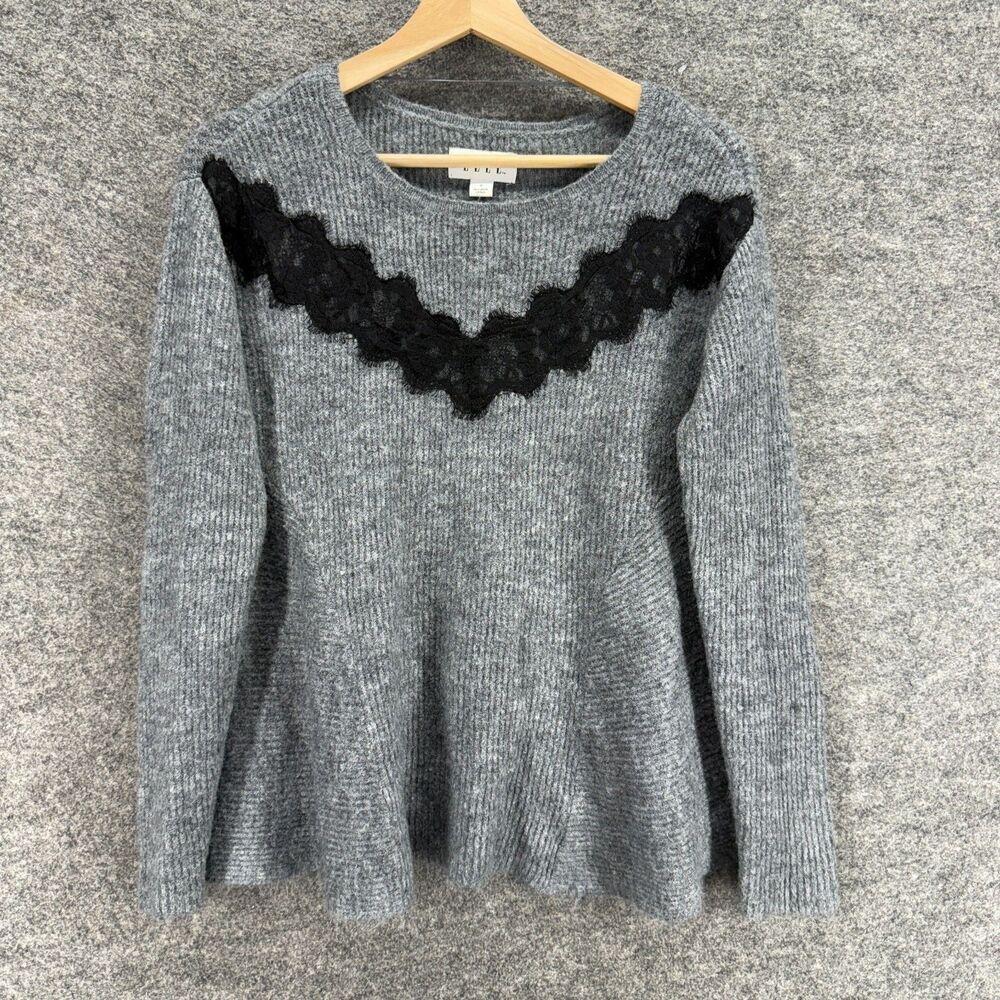 Elle Sweater Pullover Women S Small Gray Knit Long Sleeve Acrylic Round Neck